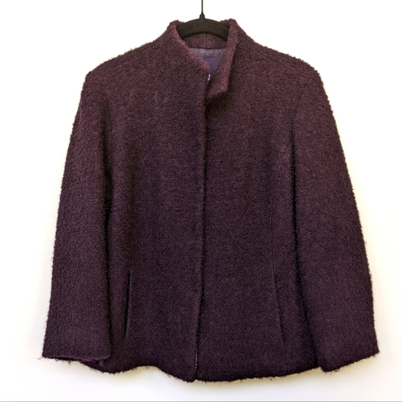 Eileen Fisher Women’s Italian Wool Boucle Jacket Size PM Purple Eggplant Classic - Picture 1 of 6